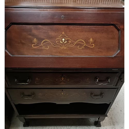 160 - An Art Nouveau style bureau, with an inlaid fall front, 77 cm widePlease note collection is from TA9... 