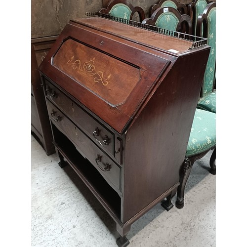 160 - An Art Nouveau style bureau, with an inlaid fall front, 77 cm widePlease note collection is from TA9... 