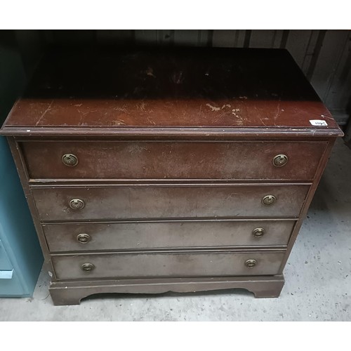 159 - A mahogany chest, with four drawers, 79 cm wide, a drop leaf table, and a painted chest (3)Please no... 