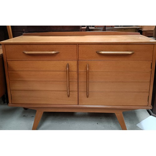 162 - A teak sideboard, with two drawers and two cupboard doors, matching table and four chairsPlease note... 