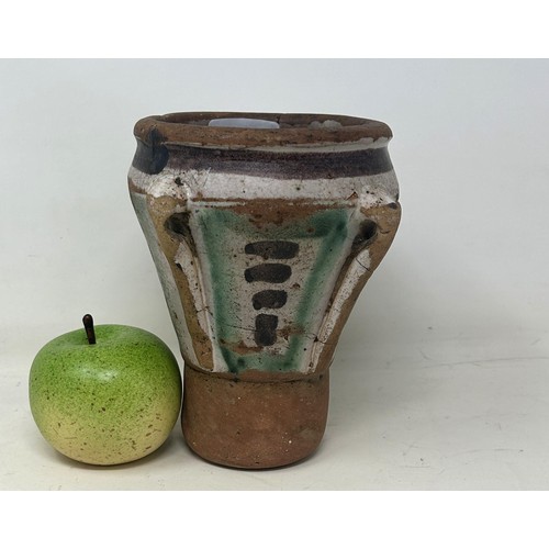 1152 - An 18th century Spanish pottery mortar, 18 cm high