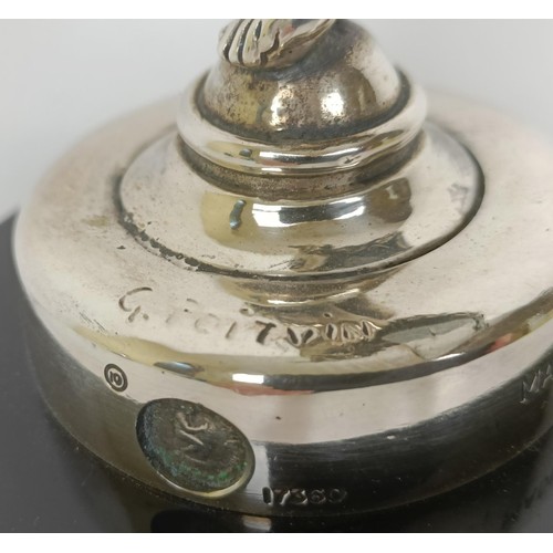 126 - A rare Ballerina Girl accessory mascot, after G Poitvin, silvered bronze, the figure of a ballerina ... 