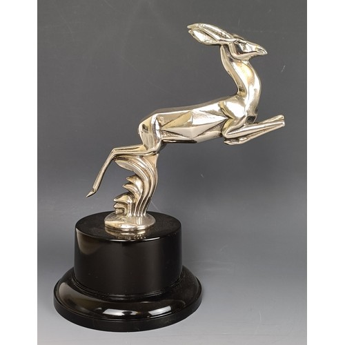 124 - A Casimir Brau leaping Gazelle mascot, as offered in the 1920s and early 1930s, nickel plated on bro... 