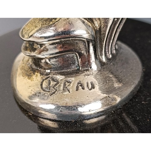 124 - A Casimir Brau leaping Gazelle mascot, as offered in the 1920s and early 1930s, nickel plated on bro... 