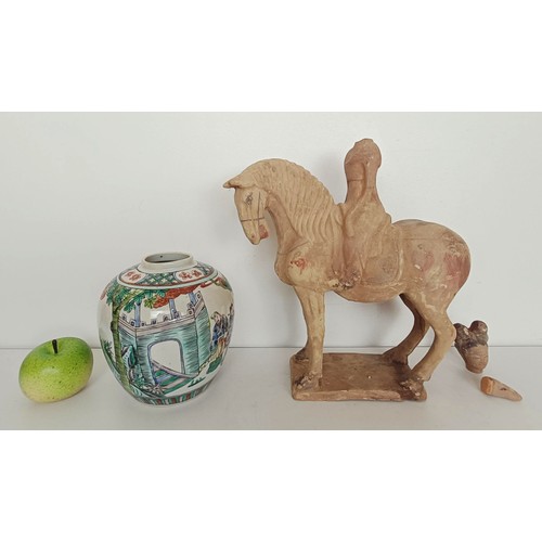 920 - A Chinese Tang style horse and rider, and ginger jar (2)