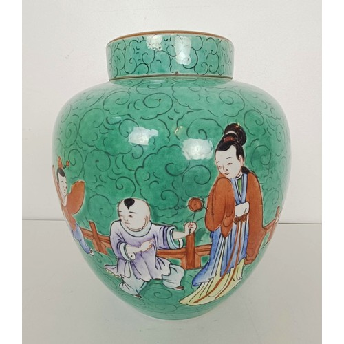 925 - A Chinese ginger jar, decorated figures, 25 cm high