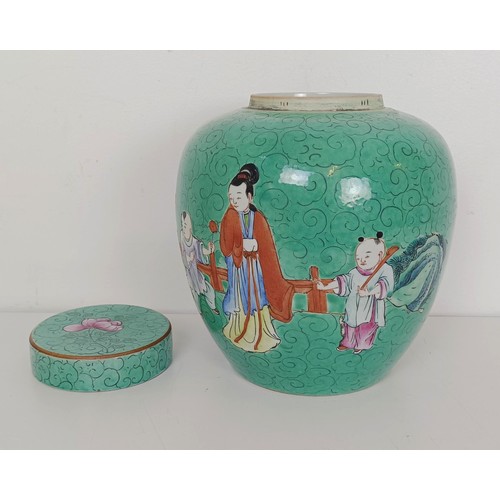 925 - A Chinese ginger jar, decorated figures, 25 cm high