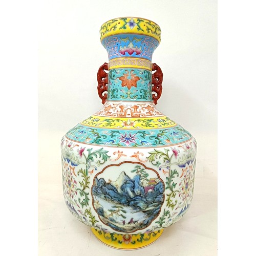 934 - A Chinese vase, decorated landscape scenes, character mark to base, 32 cm high