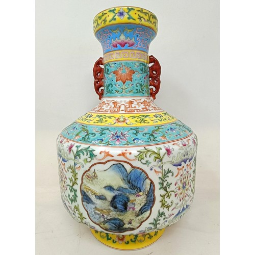 934 - A Chinese vase, decorated landscape scenes, character mark to base, 32 cm high