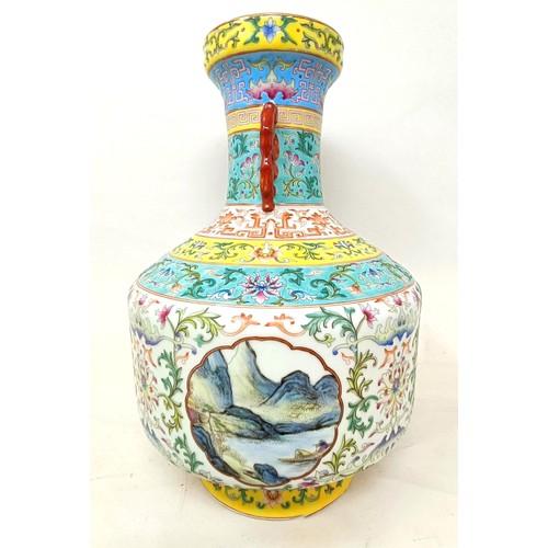 934 - A Chinese vase, decorated landscape scenes, character mark to base, 32 cm high