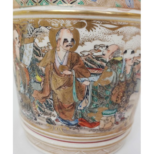 955 - A Japanese Satsuma pottery bucket, decorated figures, 26 cm high