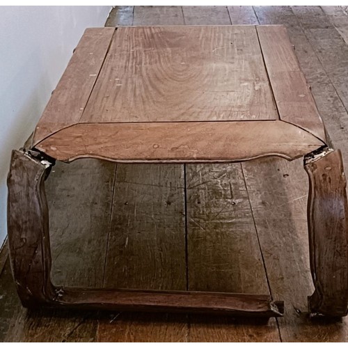 870 - A Chinese hardwood low table, with a carved freize, 94 cm wide, and another, 75 cm wide (2)