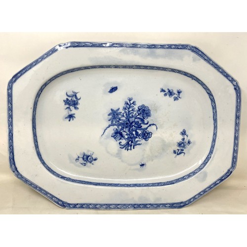 974 - A Chinese meat plate, with floral decoration, 47.5 cm wide