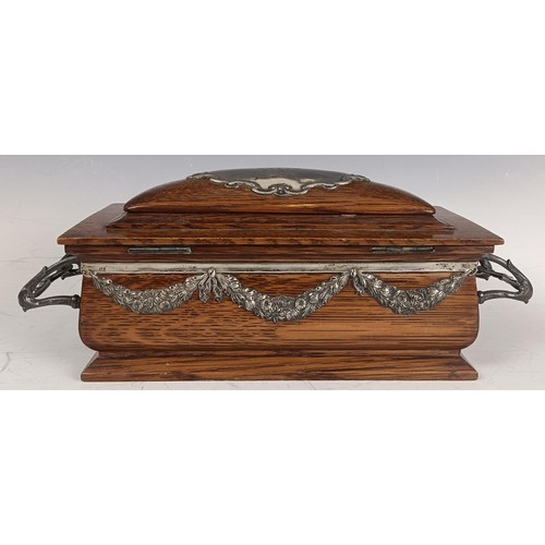 14 - A late Victorian silver and oak casket, monogrammed and inscribed 'Presented to James Holmes.....190... 