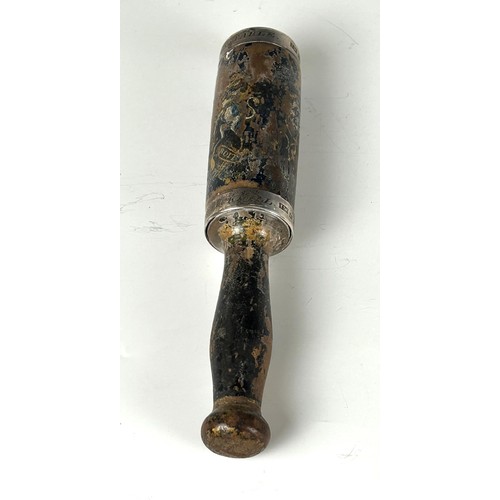 50 - An early Victorian truncheon or tipstaff, with traces of paint and a silver mount engraved .... Chie...