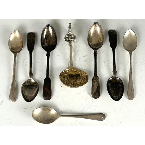 110 - Assorted silver and silver coloured metal teaspoons (box)