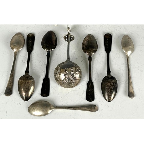 110 - Assorted silver and silver coloured metal teaspoons (box)