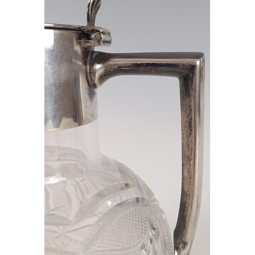 121 - A late Victorian silver and cut glass claret jug, Birmingham 1892, 20 cm high