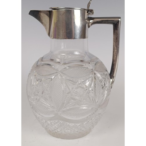 121 - A late Victorian silver and cut glass claret jug, Birmingham 1892, 20 cm high