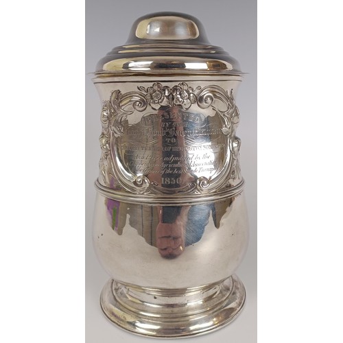 126 - A George III silver lidded baluster tankard, later inscribed 'Presented by the ....To Mr John Turner... 