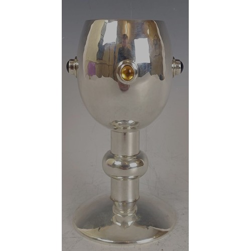 131 - Graham Stewart (Scottish 1955- 2020), A modern silver goblet, of good gauge, applied four different ... 