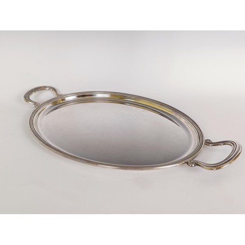 3 - A modern silver oval two handled tray, London 1995, 28.2 ozt, 49 cm wide...