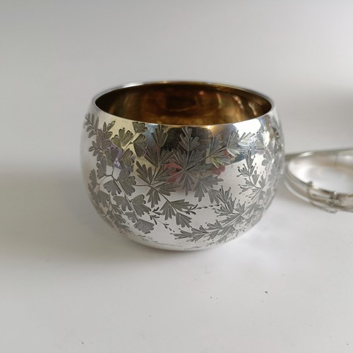 21 - A George V silver sugar bowl, 3.4 ozt, assorted silver plate, a silver bangle, and an open face pock... 