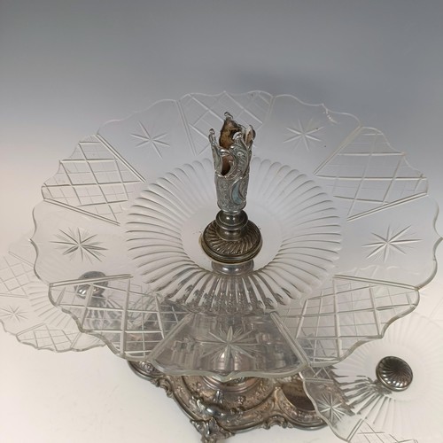 23 - A late Victorian silver plated three tier epergne, 56 cm wide