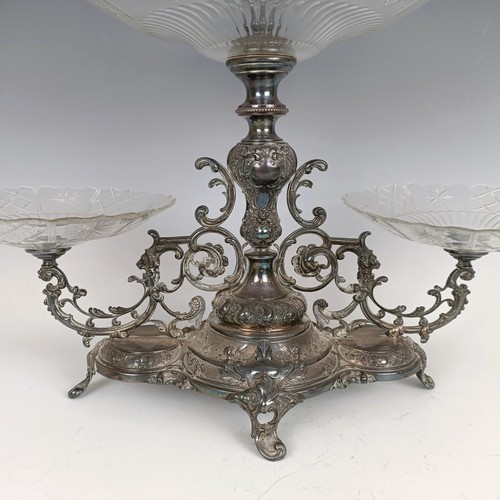 23 - A late Victorian silver plated three tier epergne, 56 cm wide