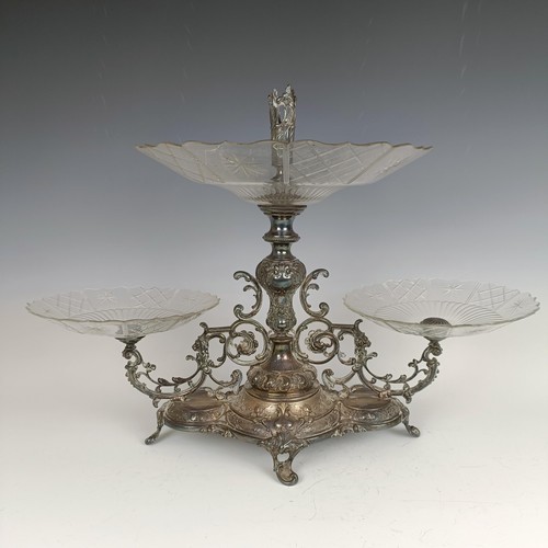 23 - A late Victorian silver plated three tier epergne, 56 cm wide