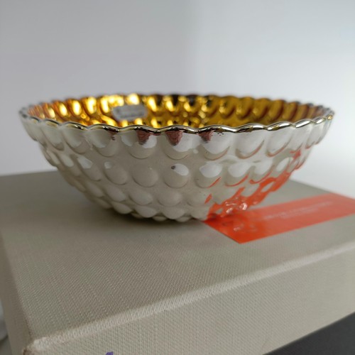 26 - A Talleres de los Ballesteros silver coloured metal and glass bowl, with bubble decoration, 14 ...