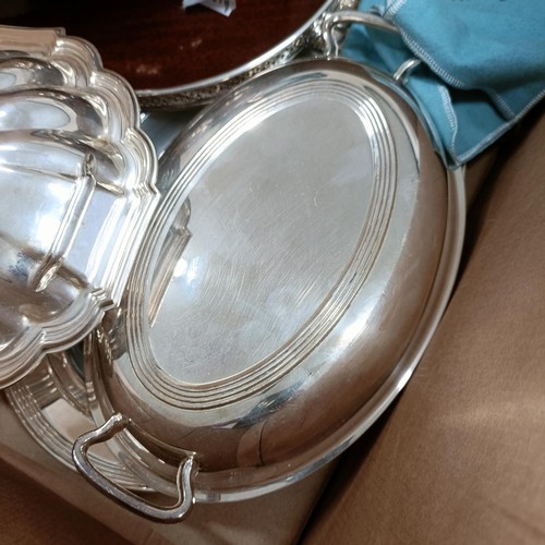 27 - A silver plate entree dish, and assorted silver plate (box)...