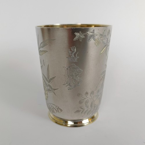 149 - A Victorian silver mug, engraved birds and foliage, London 1884