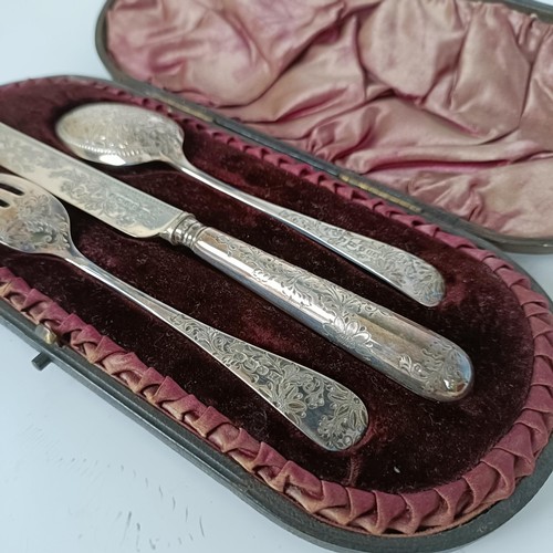 153 - Victorian silver fork, spoon and knife, London 1890, 2.8 ozt (all in), and a set of silver plated sp... 