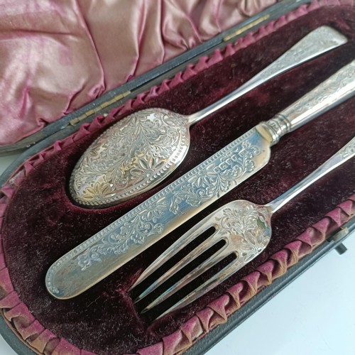 153 - Victorian silver fork, spoon and knife, London 1890, 2.8 ozt (all in), and a set of silver plated sp... 