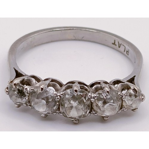 318 - A platinum and five stone diamond ring, ring size O