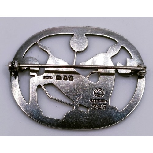 320 - A Georg Jensen silver brooch, decorated deer, No. 256, 4 cm wide