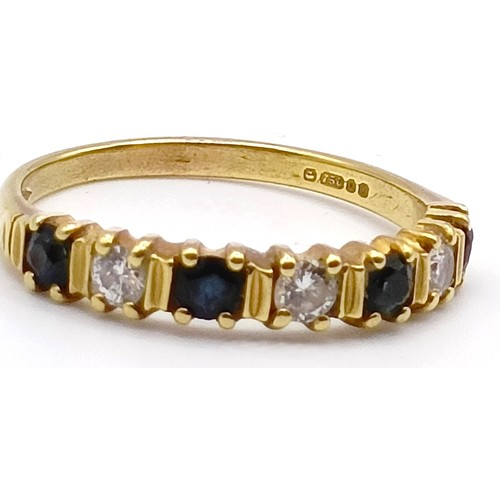 323 - An 18ct gold, sapphire and diamond half hoop ring, ring size Q...