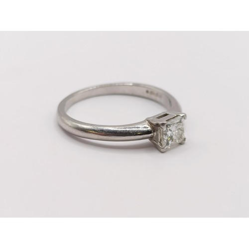 350 - A platinum and princess cut solitaire diamond ring, ring size K