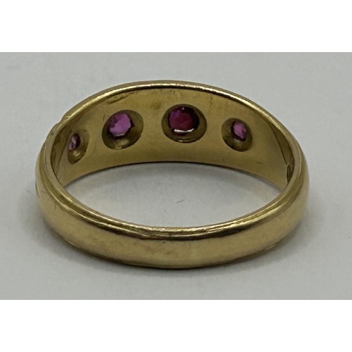 353 - An early 20th century 18ct gold, ruby and diamond gypsy set ring, ring size L, in a vintage ring  bo... 