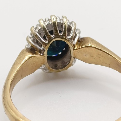 372 - A 9ct gold and diamond half hoop ring, ring size L, and a 9ct gold, blue and white stone ring, ring ... 