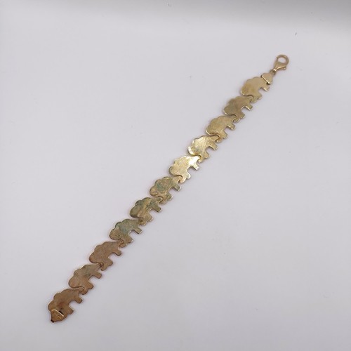 385 - A 10ct multi-coloured gold bracelet, in the form of an elephant train, 8.4 g