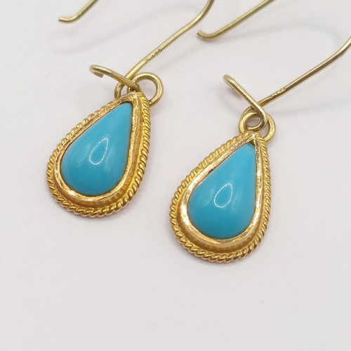 406 - A pair of 14ct gold and turquoise earrings