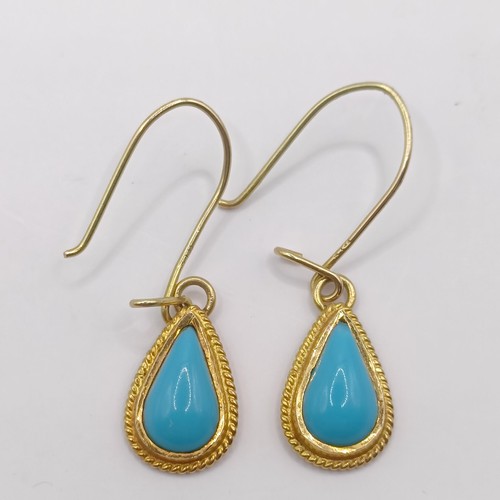 406 - A pair of 14ct gold and turquoise earrings