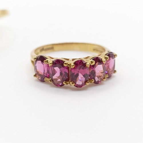 449 - A 9ct gold and blue stone cluster ring, ring size I, and a 9ct gold and pink stone ring, ring size R... 