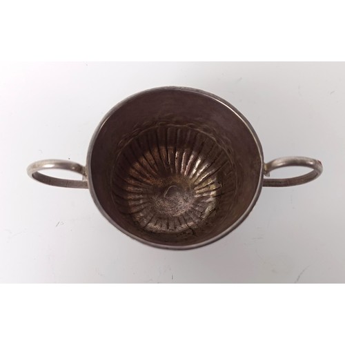 72 - An 18th century silver toy porringer, initialed, with embossed and fluted decoration, makers mark on... 