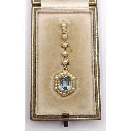 376 - A pale blue and pearl pendant, in a vintage jewellery box, and a pair of red stone earrings, in a vi... 