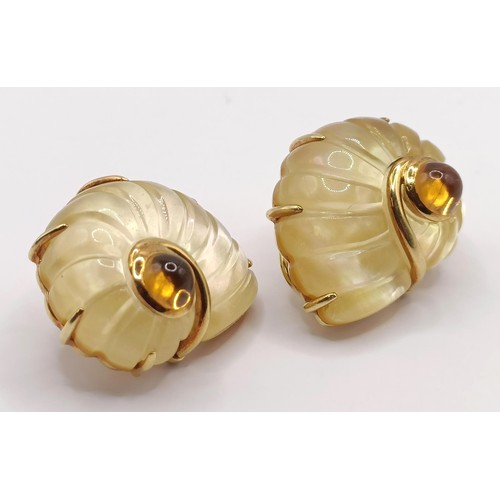 388 - A pair of 18ct gold Verdura citrine shell earrings