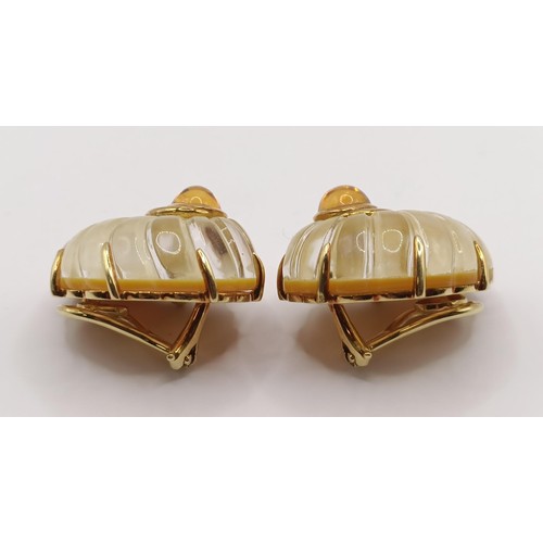 388 - A pair of 18ct gold Verdura citrine shell earrings