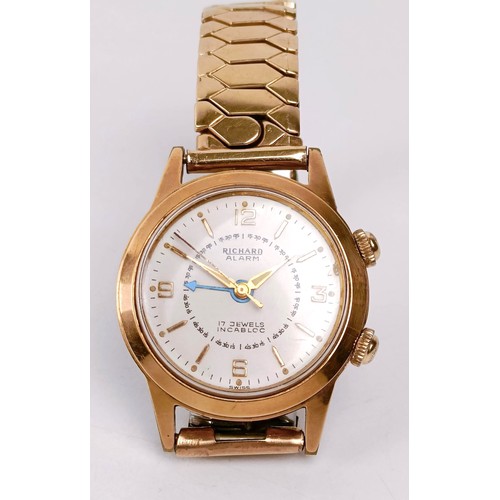 582 - A gentleman's Richard wristwatch, with alarm, on an expanding gold plated strap